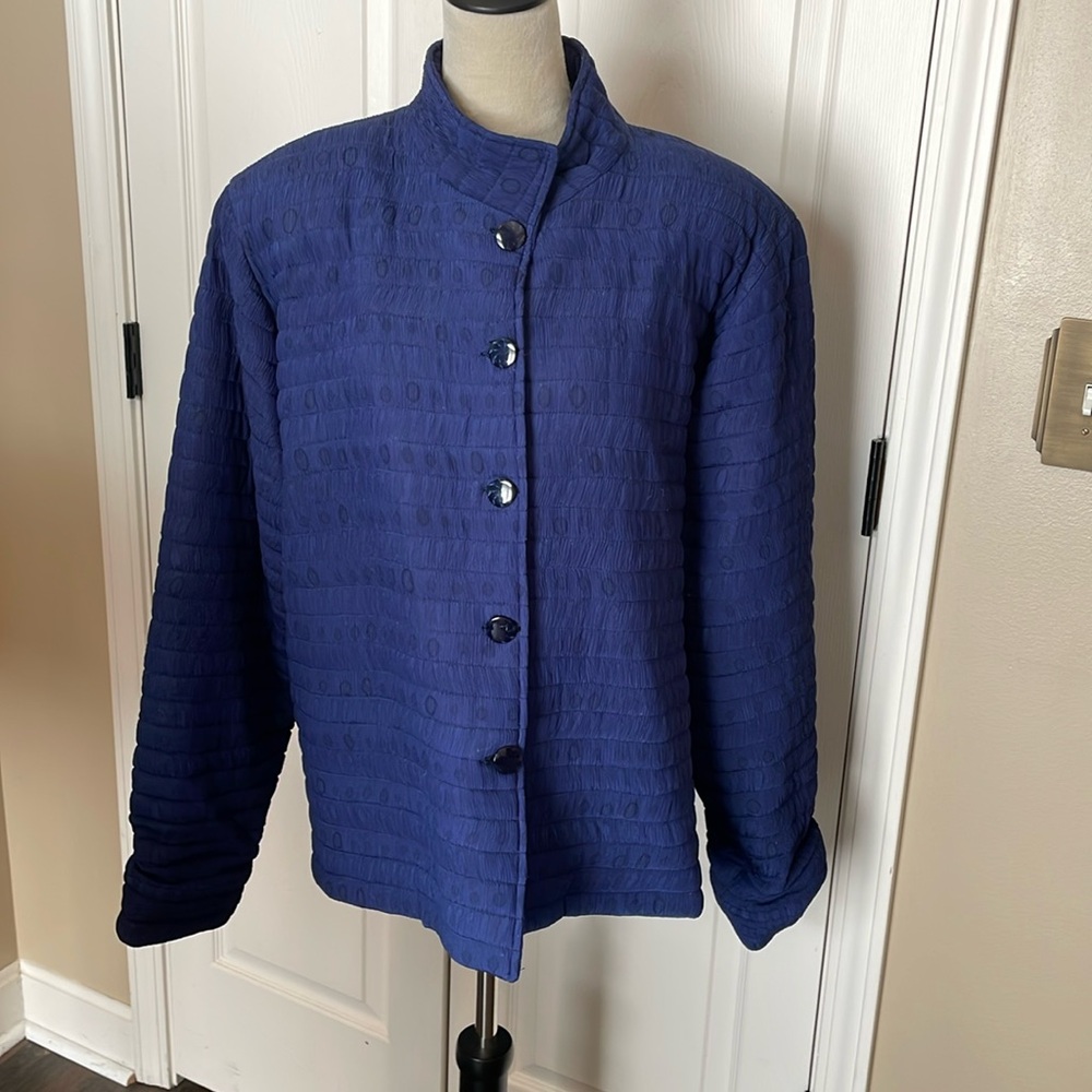 Bracci Handpainted Blue Silk Padded‎ Jacket